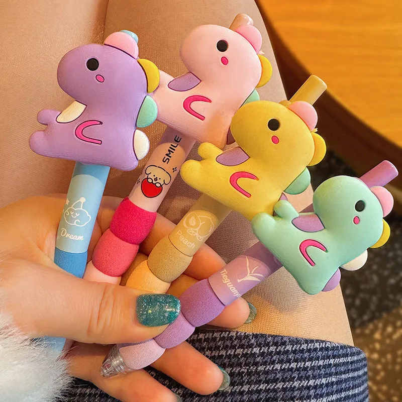 Cute Dinosaur Retractable Gel Pens – Kawaii Cartoon Animal 0.5mm Black Ink Pens, Aesthetic School Supplies for Girls, Students & Kids, Fun Stationery Gift
